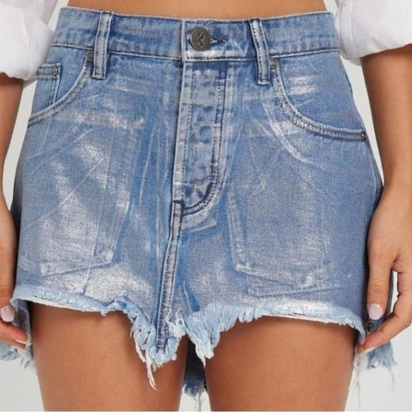 Free People OneTeaspoon Blue Future Junkyard Micro Mini Skirt 25 Shimmer Fray - Picture 4 of 17